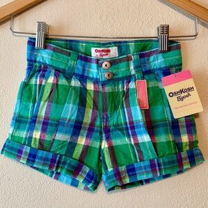 NEW Oshkosh B’Gosh madras plaid 100% cotton‎ shorts girls size 5